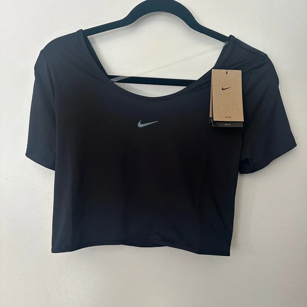 Nike Women's Black Cropped Scoop-Neck Tee Tie Back - Picture 3 of 7
